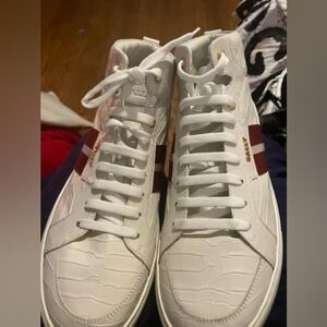 Bally White High-Tops with Burgundy Stripes